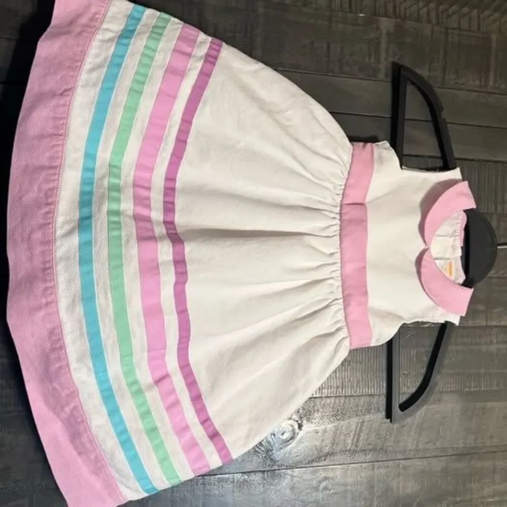 Gymboree White Dress with Pink Collar and Pastel Stripe Trim